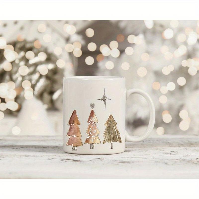 Tailorly White Ceramic 11 oz Mug - Elegant Watercolor Holiday Evergreens With A Delicate Shining North Star Tree