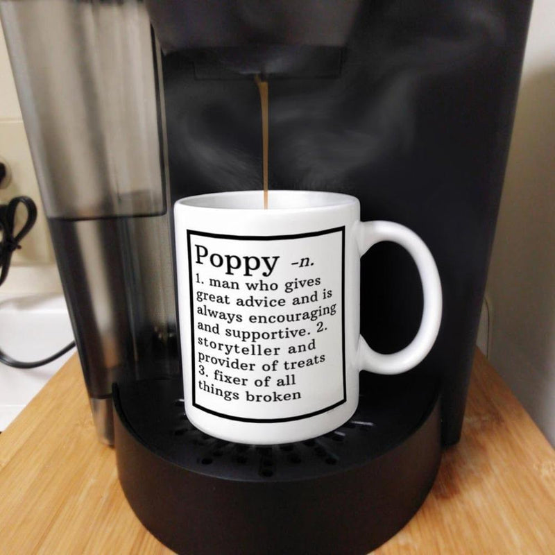 Tailorly White Ceramic 11 oz Mug - Poppy Minimalist Black Frame Dictionary Definition Personal Gift Coffee Mug
