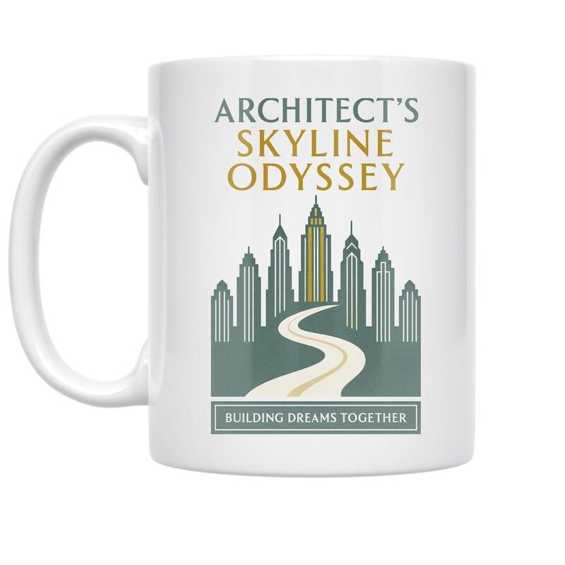 Tailorly White Ceramic 11 oz Mug - Architects Skyline Odyssey Building Dreams Together Modern Urban Landscape Featuring Winding Road Leading To Towering