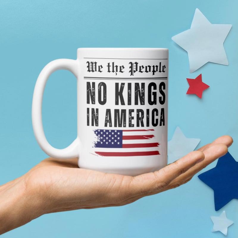 Tailorly White Ceramic 11 oz Mug - We The People No Kings In America Patriotic Distressed American Flag Pattern Printed On A Simple