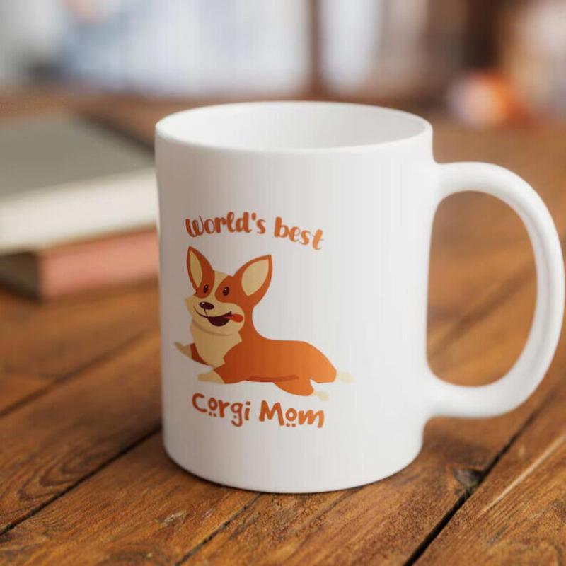 Tailorly White Ceramic 11 oz Mug - World's Best Corgi Mom Smiling Cartoon Dog Resting Comfortably With Bright Ears And Joyful Expression Corgi