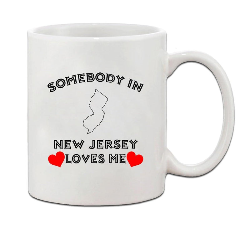Tailorly White Ceramic 11 oz Mug - Somebody In New Jersey Loves Me Minimalist State Map Outline Featuring Two Vibrant Red Decorative Hearts Map