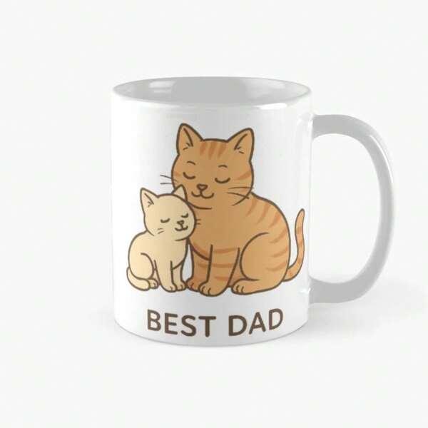 Tailorly White Ceramic 11 oz Mug - Best Dad Adorable Orange Tabby And Cream Kitten Cuddling Together In Peaceful Harmony Cat