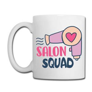 Tailorly White Ceramic 11 oz Mug - Salon Squad Pink Stylized Blow Dryer Featuring Romantic Heart Motif Under Professional Salon Decor Hairdryer