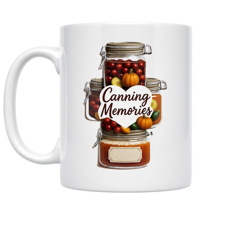 Tailorly White Ceramic 11 oz Mug - Canning Memories Rustic Harvest Mason Jars Filled With Autumn Berries And Mini Orange Pumpkins Jar