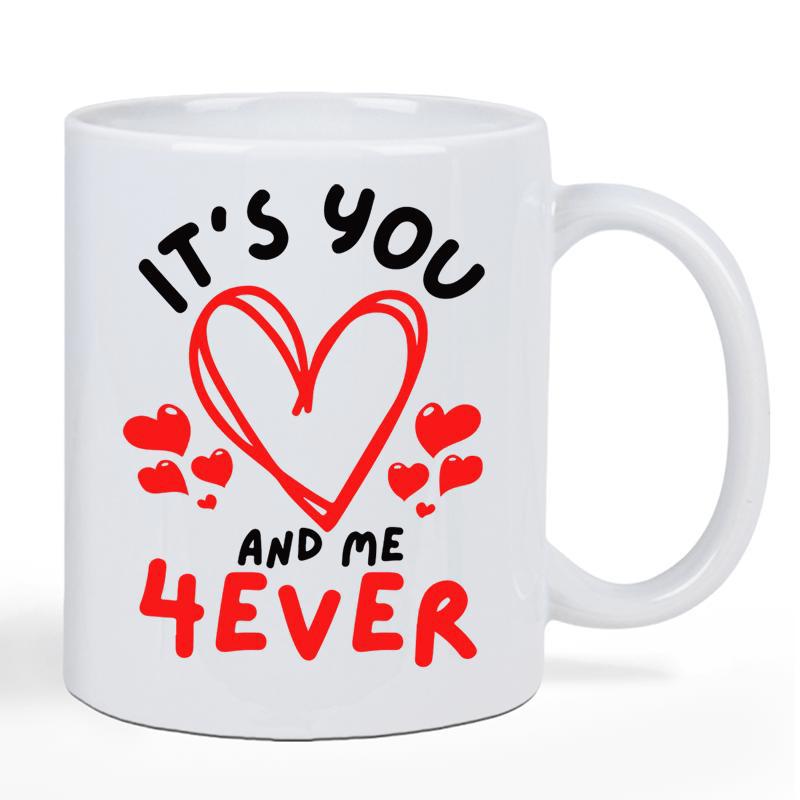 Tailorly White Ceramic 11 oz Mug - Its You And Me 4Ever Romantic Hand Drawn Red Hearts Floating In A Minimalist Style Heart