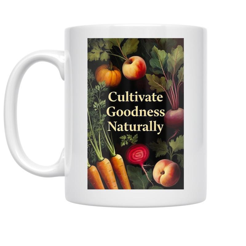 Tailorly White Ceramic 11 oz Mug - Cultivate Goodness Naturally Vintage Botanical Still Life Displaying Fresh Carrots Beets And Apples Harvest