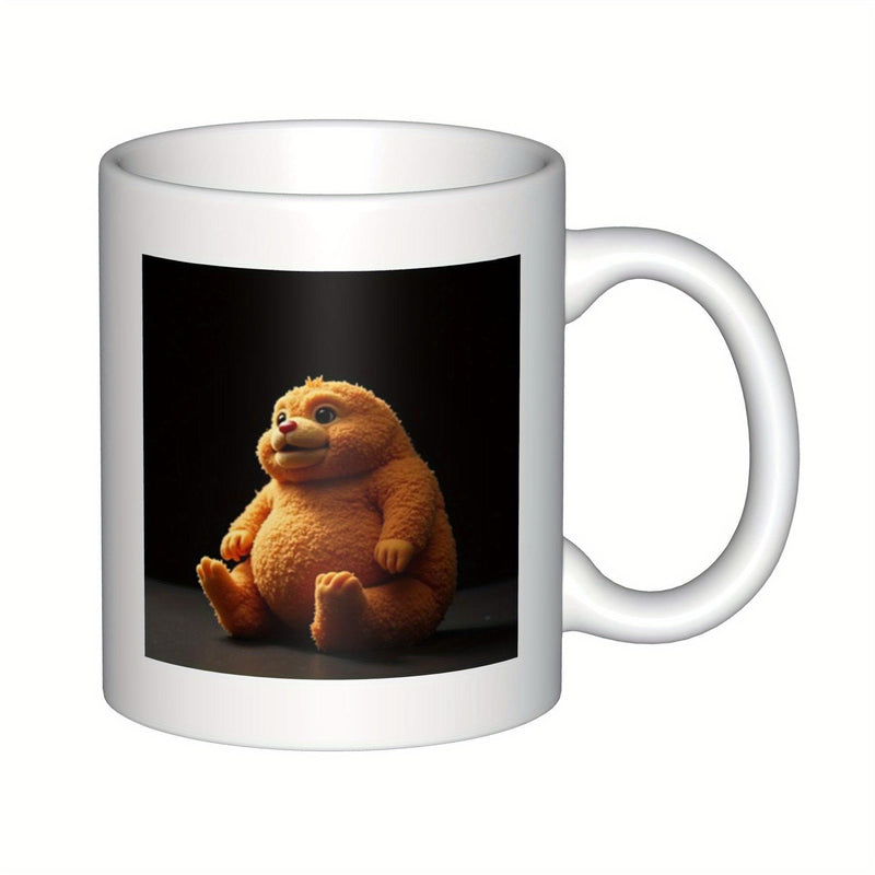Tailorly White Ceramic 11 oz Mug - Adorable Tiny Orange Furry Being Resting Quietly On A Dark Surface Creature