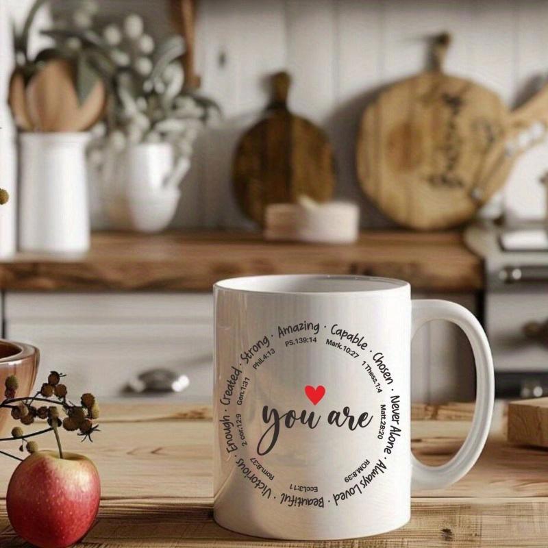 Tailorly White Ceramic 11 oz Mug - You Are Delicate Red Heart Centered Within A Ring Of Meaningful Positive Words Mug