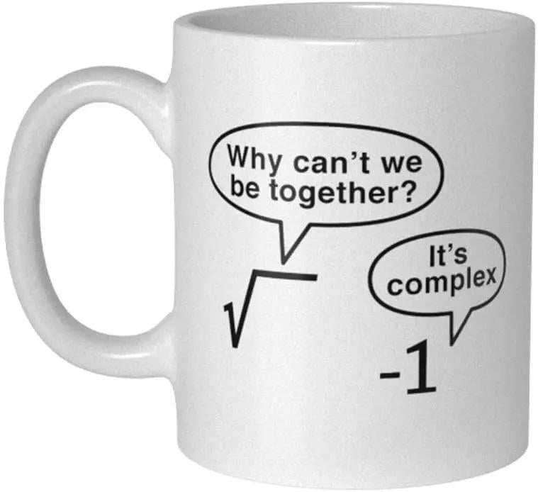 Tailorly White Ceramic 11 oz Mug - Why Can't We Be Together It's Complex Minimalist Black Line Mathematical Symbols With Speech Bubbles Mug