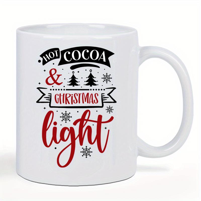 Tailorly White Ceramic 11 oz Mug - Hot Cocoa Christmas Light Festive Pine Trees With Delicate Snowflakes And Decorative Banners Among Stars Mug