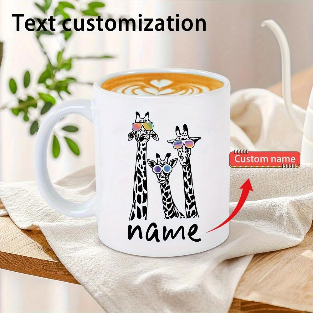 Tailorly White Ceramic 11 oz Mug - Name Three Whimsical Giraffes With Stylish Sunglasses Posing Together In Family Group Giraffe