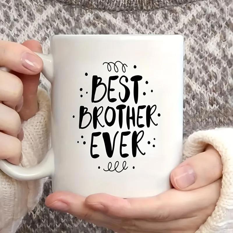 Tailorly White Ceramic 11 oz Mug - Best Brother Ever Elegant Black Hand Drawn Lettering Surrounded By Decorative Swirls And Dots Typography