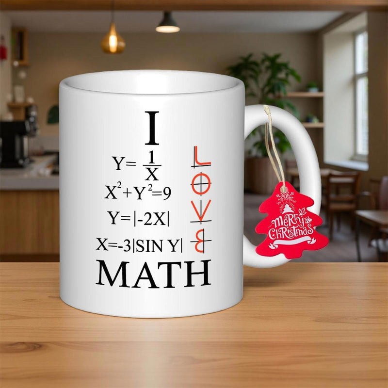 Tailorly White Ceramic 11 oz Mug - I Love Math Algebraic Equations Arranged Vertically To Spell Love Under A Minimalist Style Mug