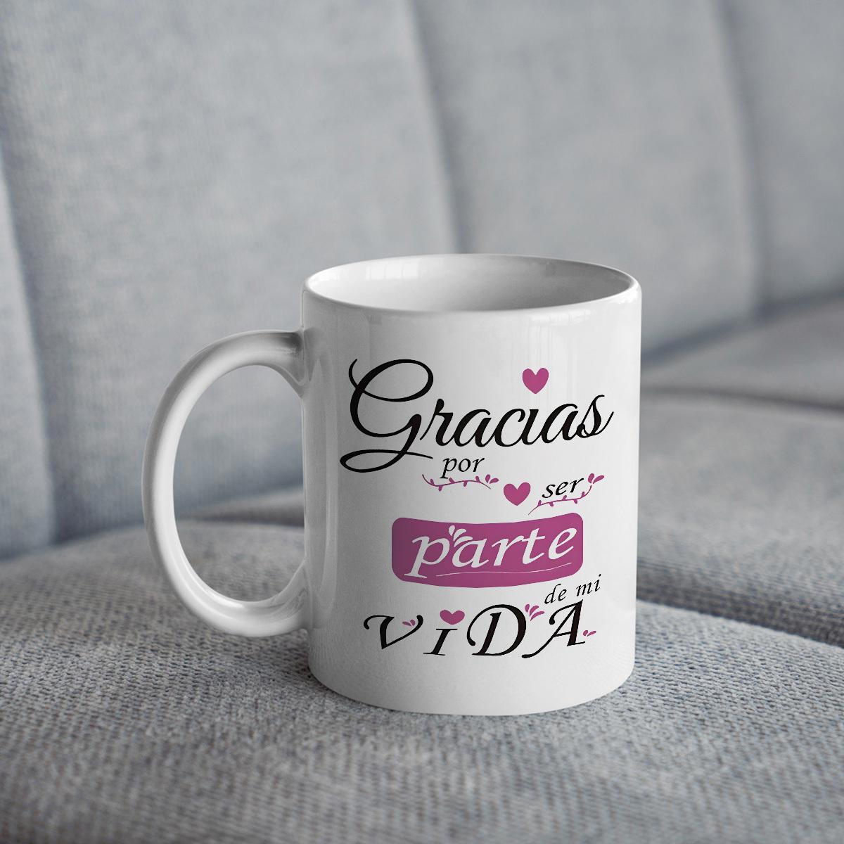 Tailorly White Ceramic 11 oz Mug - Sentimental Pink Hearts Scattered Among Elegant Decorative Script Typography Style Heart