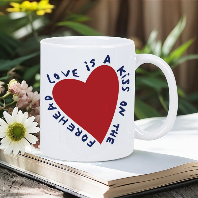 Tailorly White Ceramic 11 oz Mug - Love Is A Kiss On The Forehead Vibrant Red Heart Centered On A Clean White Glossy Surface Heart
