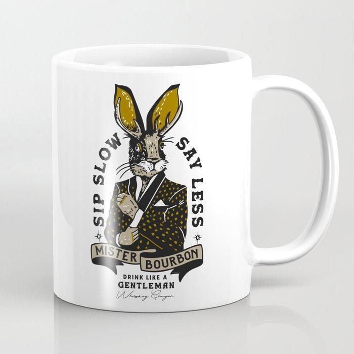 Tailorly White Ceramic 11 oz Mug - Sip Slow Say Less Mister Bourbon Drink Like A Gentleman Whisky Sage Classy Rabbit Wearing Suit Holding Razor In Vintage Style