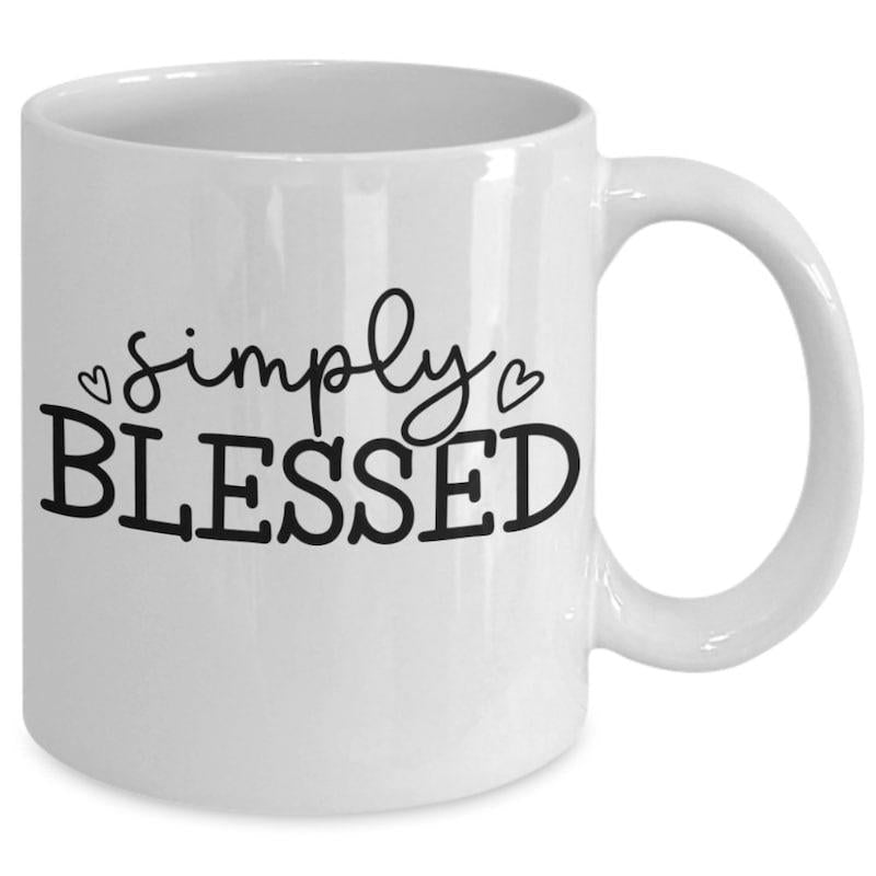 Tailorly White Ceramic 11 oz Mug - Simply Blessed Minimalist Black Lettering With Small Hearts Among The Elegant Script Mug
