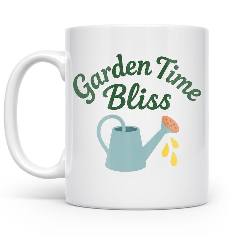 Tailorly White Ceramic 11 oz Mug - Garden Time Bliss Simple Blue Watering Can Pouring Golden Droplets In Minimalist Style Watering Can