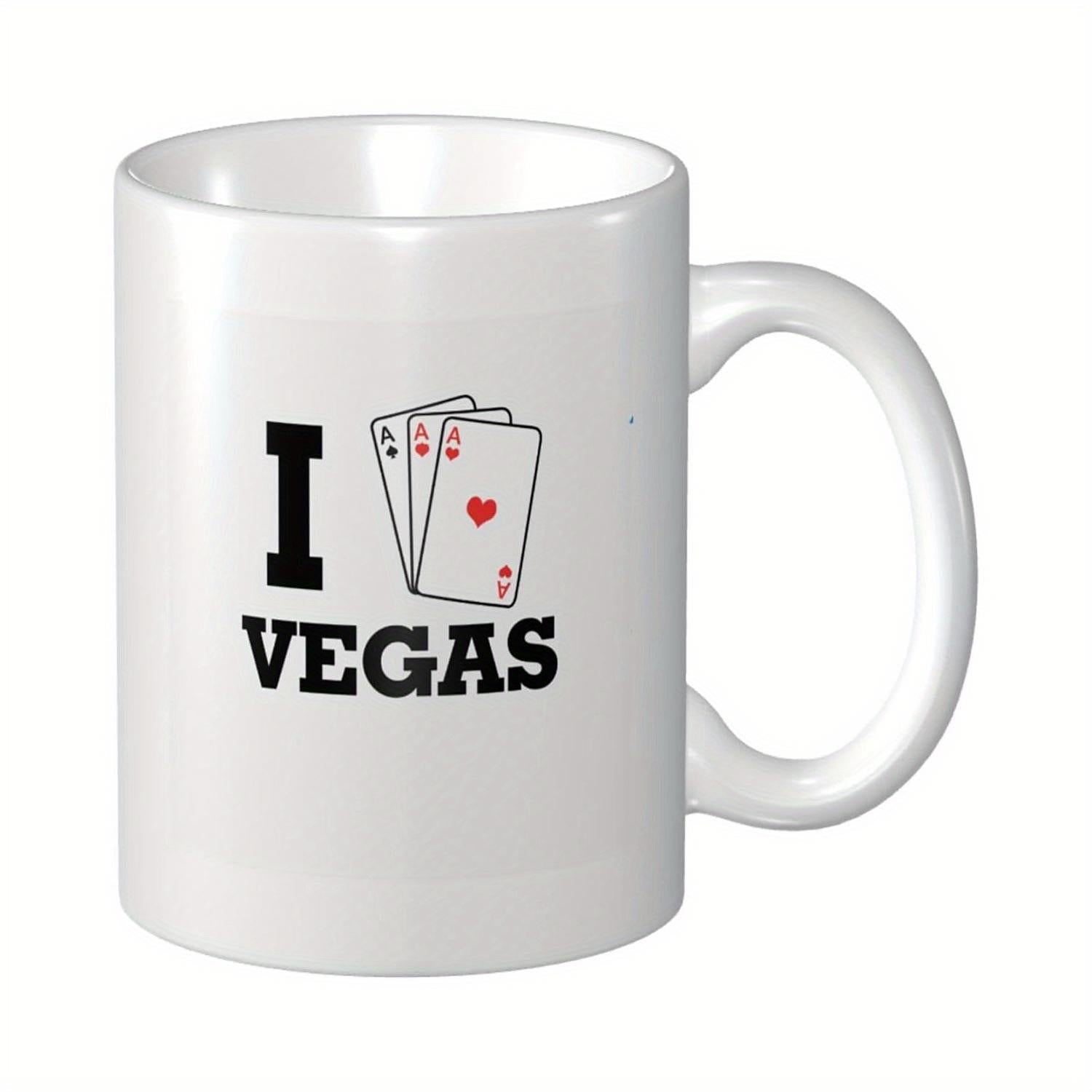 Tailorly White Ceramic 11 oz Mug - I Vegas Three White Gambling Playing Cards Displaying A Vivid Red Heart Ace