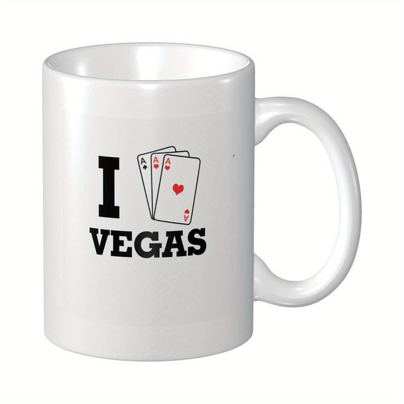 Tailorly White Ceramic 11 oz Mug - I Vegas Three White Gambling Playing Cards Displaying A Vivid Red Heart Ace
