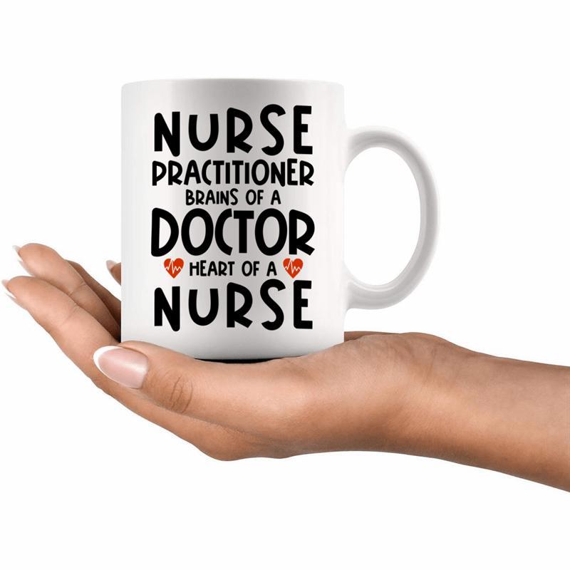 Tailorly White Ceramic 11 oz Mug - Nurse Practitioner Brains Of A Doctor Heart Of A Nurse Elegant White Ceramic Texture With Bold Black Professional Typography Mug