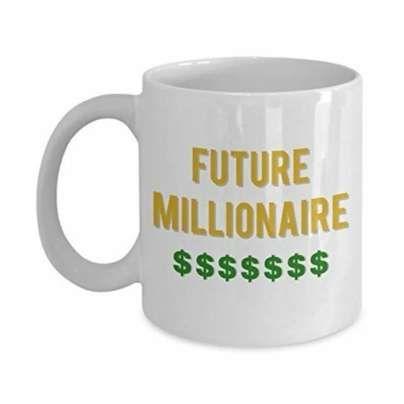 Tailorly White Ceramic 11 oz Mug - Future Millionaire Six Green Dollar Signs Printed On Clean Mug
