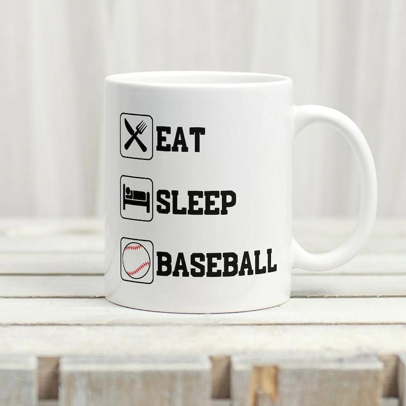 Tailorly White Ceramic 11 oz Mug - Eat Sleep Baseball Daily Routine Lifestyle Icons For Passionate Sports Fans Baseball