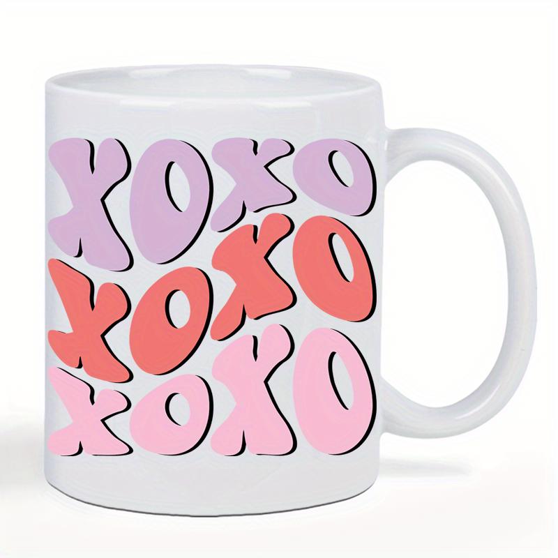 Tailorly White Ceramic 11 oz Mug - Xoxo Colorful Retro Stylized Bubble Letters In A Wavy Vertical Pattern Typography