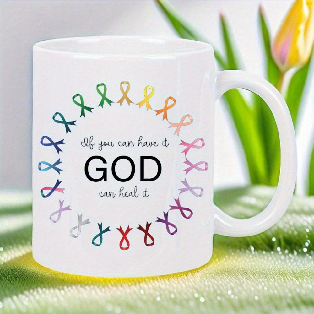 Tailorly White Ceramic 11 oz Mug - If You Can Hear It God Can Heal It Colorful Awareness Ribbons Set In A Circular Decorative Pattern Ribbon