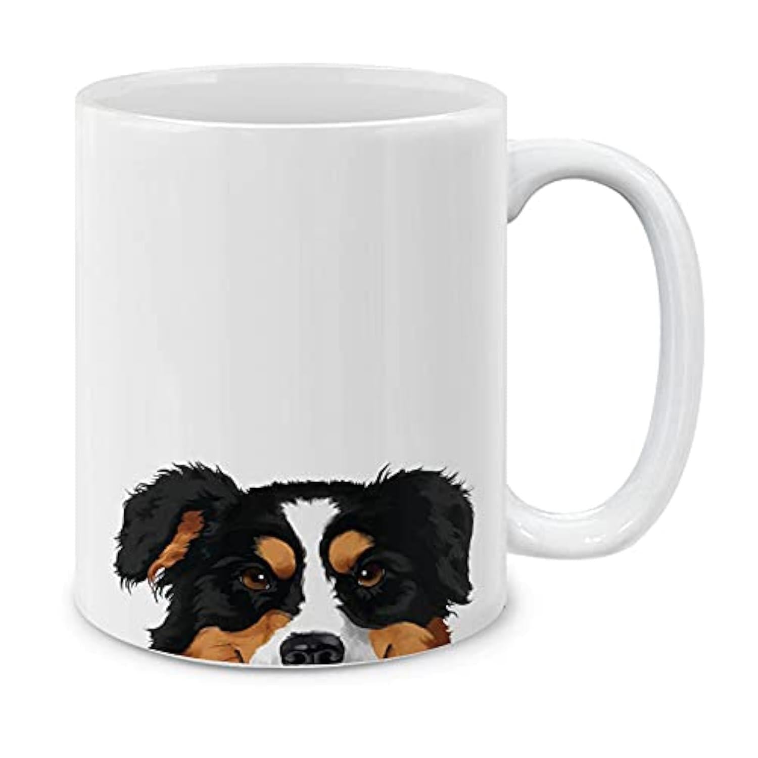 Tailorly White Ceramic 11 oz Mug - Cute Tricolor Bernese Mountain Dog Head Peeking From The Bottom Dog