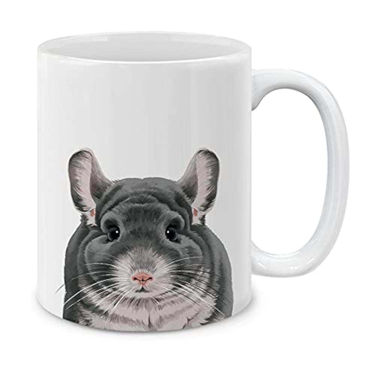 Tailorly White Ceramic 11 oz Mug - Realistic Grey Fur With Round Black Eyes And Delicate Whiskers Peeking Chinchilla
