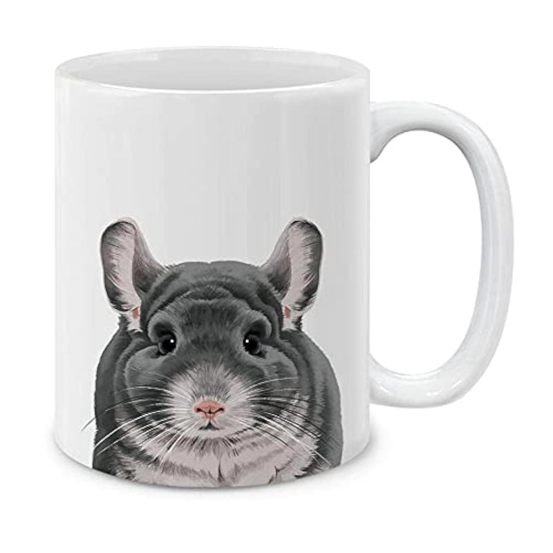 Tailorly White Ceramic 11 oz Mug - Realistic Grey Fur With Round Black Eyes And Delicate Whiskers Peeking Chinchilla