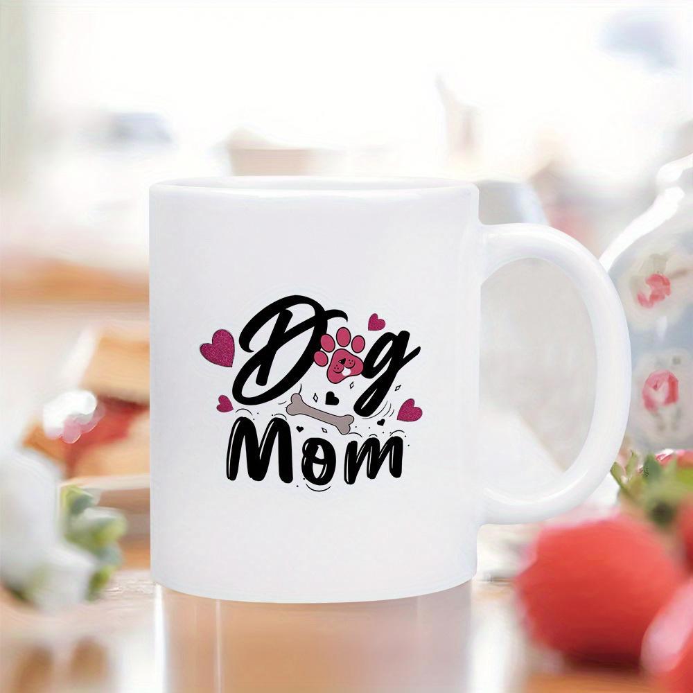 Tailorly White Ceramic 11 oz Mug - Dog Mom Playful Pink Hearts And Small Bone Decorating A Sweet Cute Paw