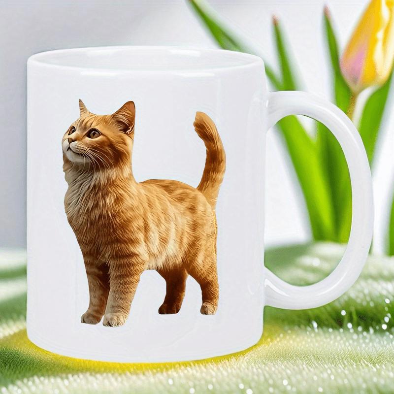 Tailorly White Ceramic 11 oz Mug - Majestic Orange Tabby Feline Standing Proudly Amidst Bright Natural Sunlight Cat