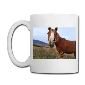 Tailorly White Ceramic 11 oz Mug - Majestic Brown Stallion Standing In A Grassy Meadow Under Clear Sky Horse