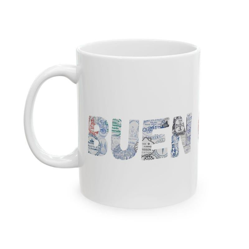 Tailorly White Ceramic 11 oz Mug - Intricate Vintage Sketches Filling Large Capital Block Decorative Serif Letters
