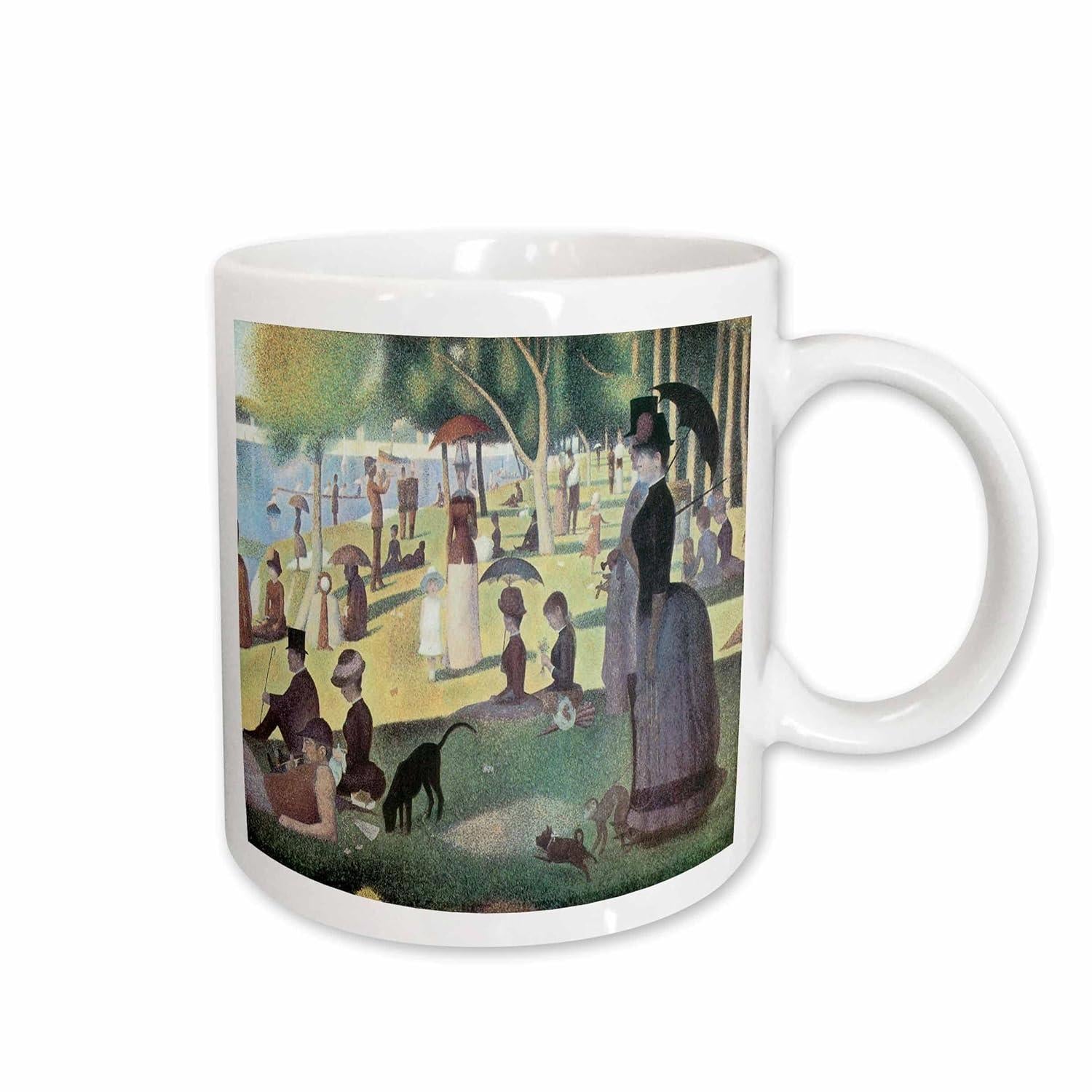 Tailorly White Ceramic 11 oz Mug - Classic Pointillist Scene With People Relaxing In A Sunlit Riverside Park