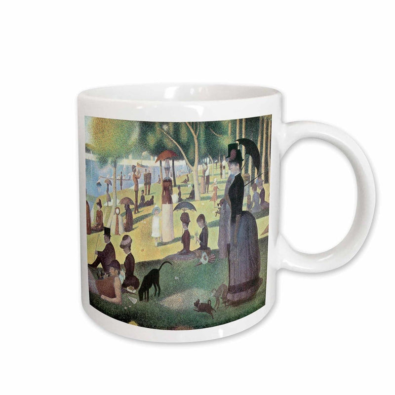 Tailorly White Ceramic 11 oz Mug - Classic Pointillist Scene With People Relaxing In A Sunlit Riverside Park