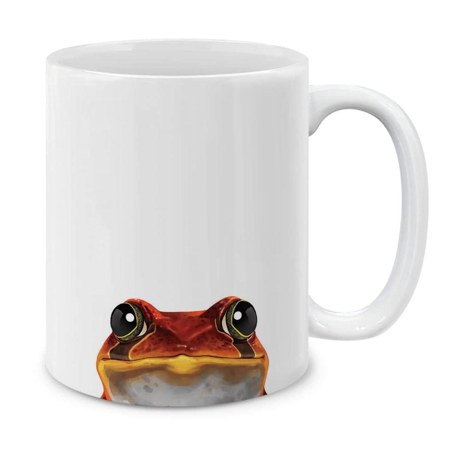 Tailorly White Ceramic 11 oz Mug - Adorable Reddish Brown Peeking Amphibian With Large Expressive Eyes Frog
