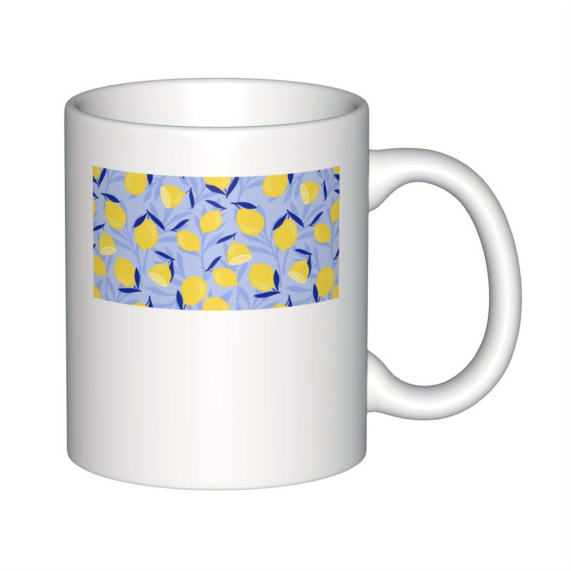 Tailorly White Ceramic 11 oz Mug - Vibrant Yellow Fruits Scattered Among Indigo Leaves On Soft Blue Background Lemon