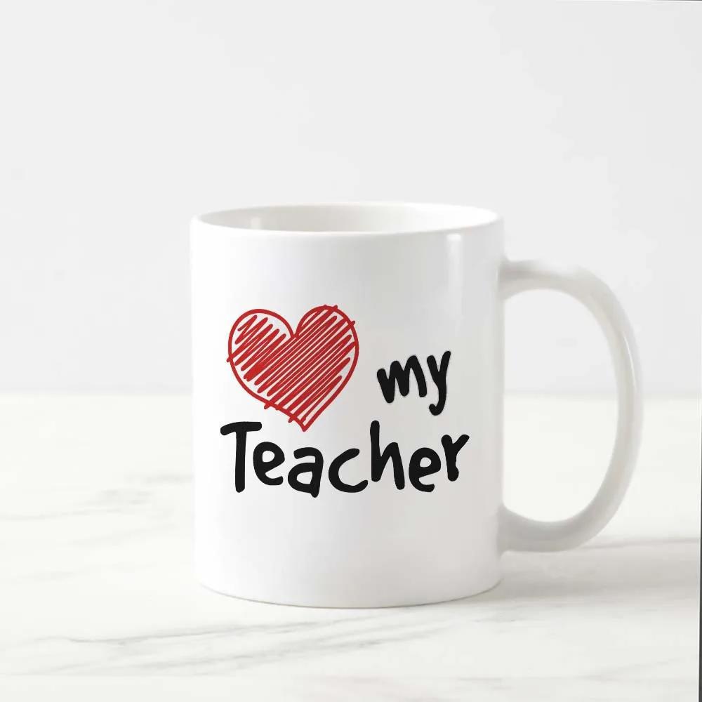 Tailorly White Ceramic 11 oz Mug - My Teacher Minimalist Red Scribble Sketch Pattern On Polished Heart
