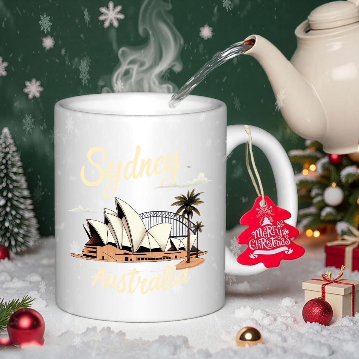 Tailorly White Ceramic 11 oz Mug - Sydney Australia Iconic Architectural Design Of Opera House And Harbour Bridge Under Sunny Skies Landmark