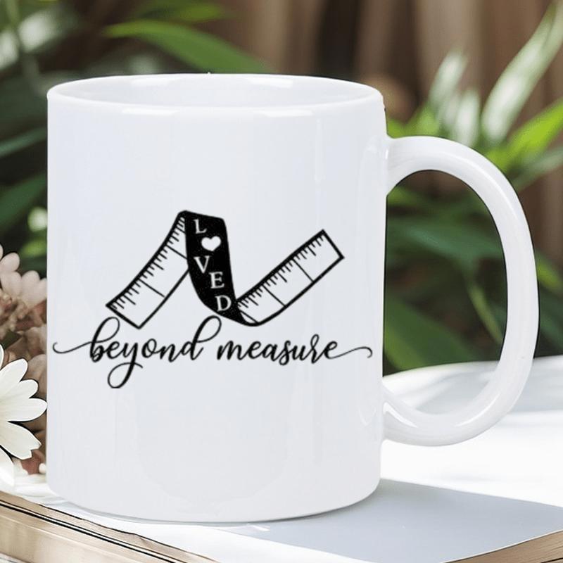 Tailorly White Ceramic 11 oz Mug - Loved Beyond Measure Creative Measuring Tape With Heart And Scale Marks Decoration Tape Measure
