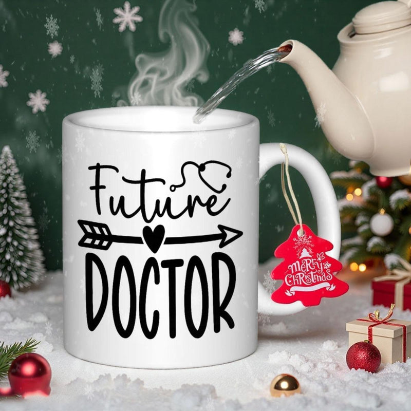 Tailorly White Ceramic 11 oz Mug - Future Doctor Hand Lettered Text With Medical Stethoscope And Heart Mug