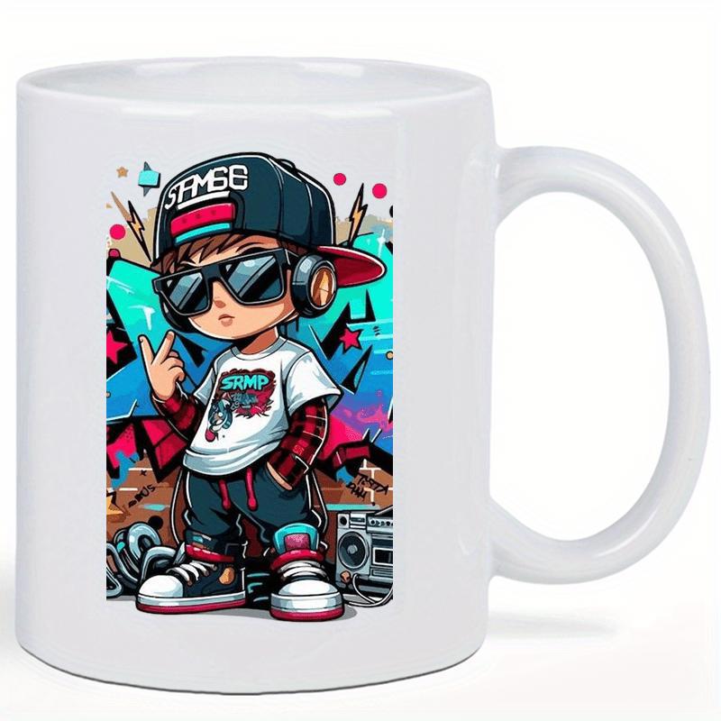 Tailorly White Ceramic 11 oz Mug - Urban Hip Hop Cartoon Character Wearing Stylish Sunglasses And Headphones Boy