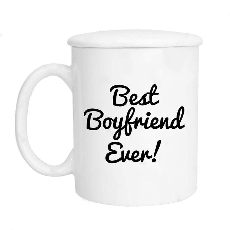 Tailorly White Ceramic 11 oz Mug - Best Boyfriend Ever Minimalist White Ceramic Vessel Featuring Artistic Handwritten Cursive Script Typography Mug