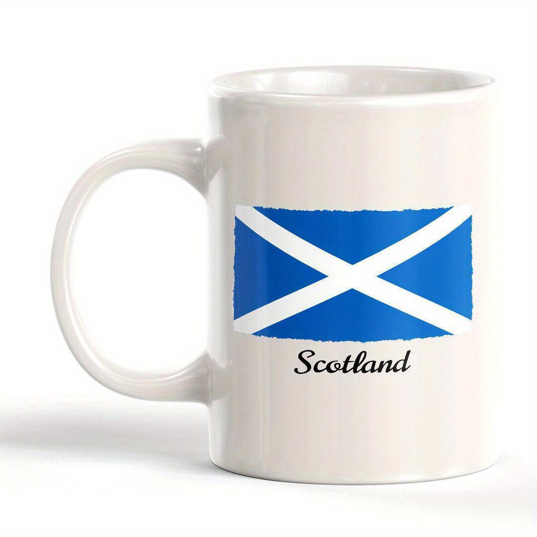 Tailorly White Ceramic 11 oz Mug - Scotland Distressed Blue Saltire With White Cross Featuring Artistic Hand Painted Texture Flag