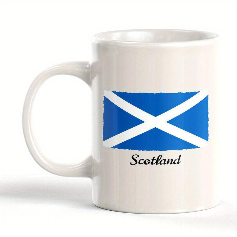 Tailorly White Ceramic 11 oz Mug - Scotland Distressed Blue Saltire With White Cross Featuring Artistic Hand Painted Texture Flag