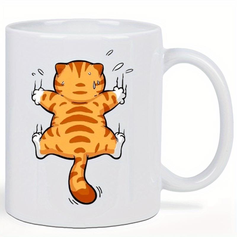 Tailorly White Ceramic 11 oz Mug - Orange Tabby Cat Clinging To White Surface With Visible Scratch Marks Cat